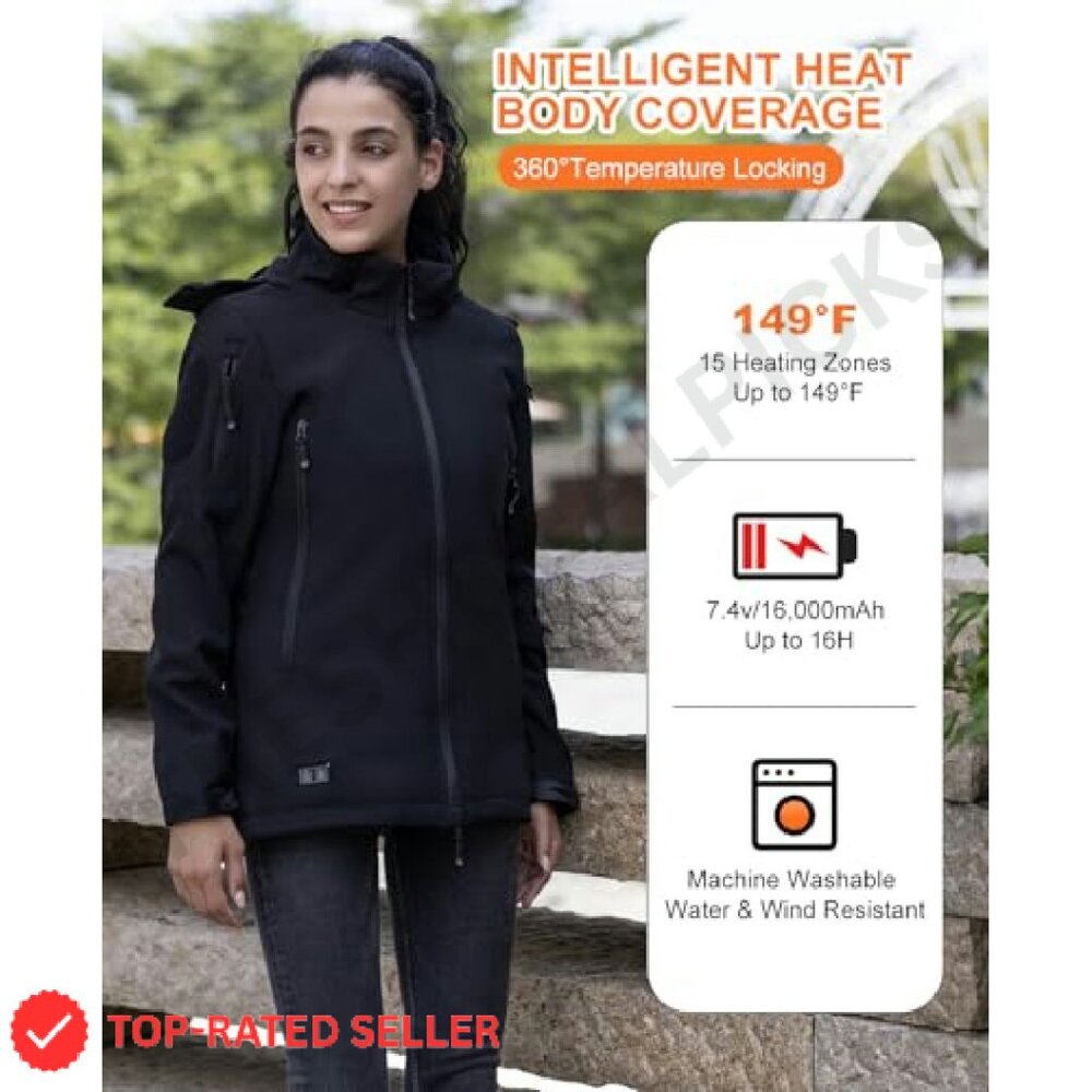 Heated Winter Jacket Soft Shell Detachable Hood E… - image 4